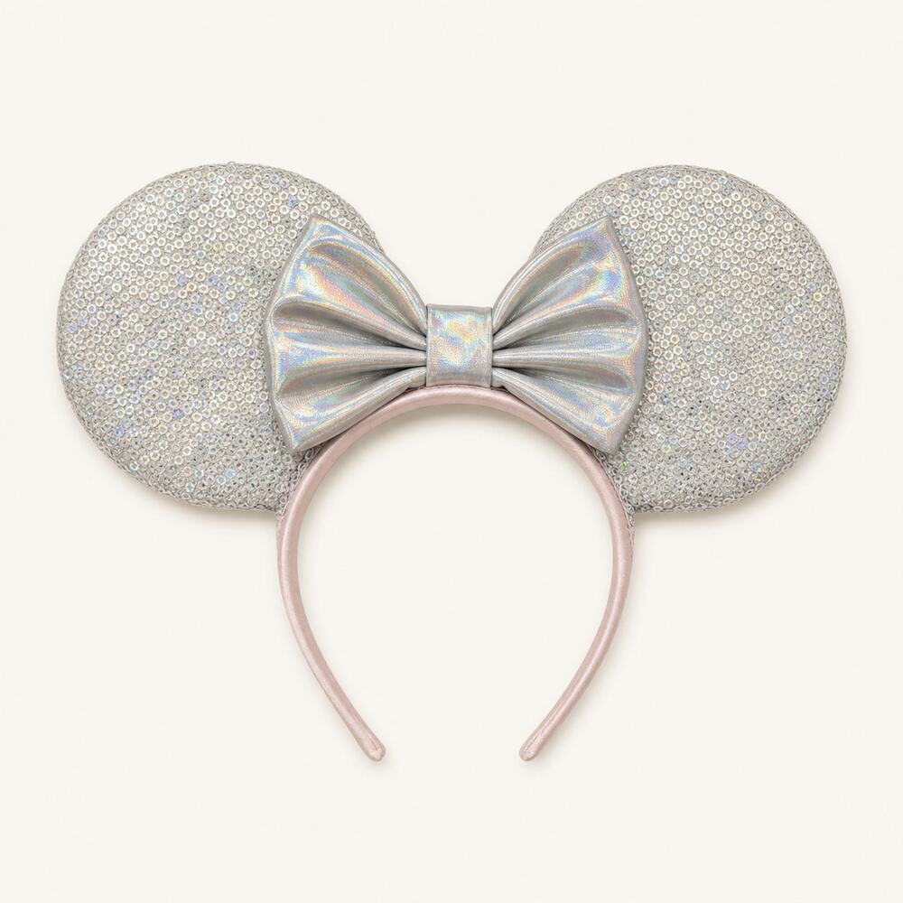 Disney100 Silver Sequin Minnie Mouse Ears Holographic Bow
